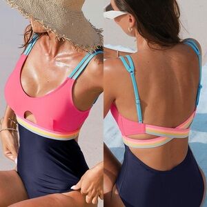 Cupshe Pink and Navy One-Piece Swimsuit